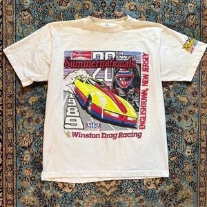 Vintage 90s Budweiser Winston NHRA Drag Racing T shirt  Measure 19.5x25.5